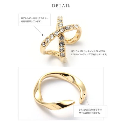優美なクロス×カーブラインの片耳用2setイヤーカフ （シルバー）｜詳細画像