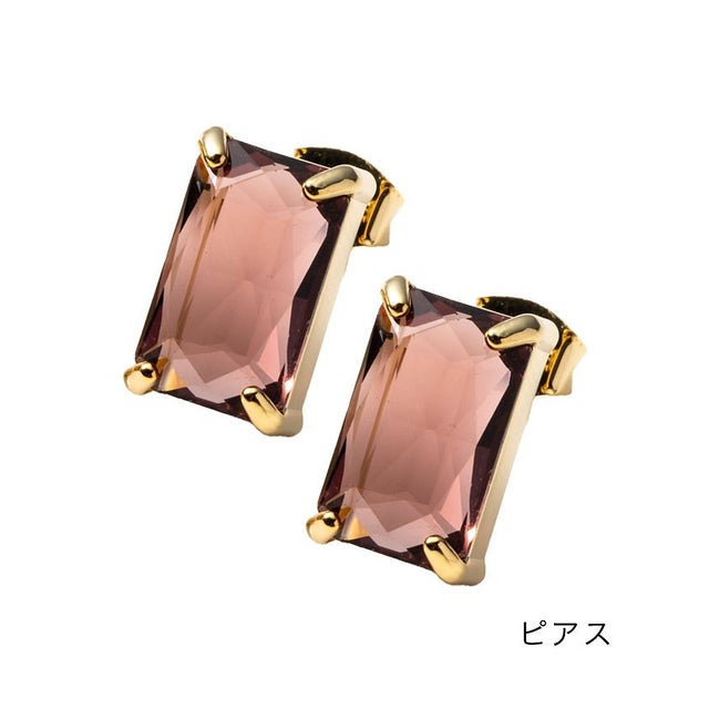 大人色スクエアの大粒クリスタルイヤリング/ピアス （ワイン）