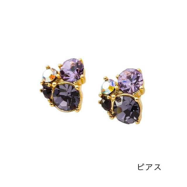 同系色のカラービジューパヴェイヤリング/ピアス （パープル）
