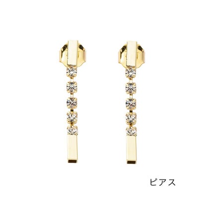 クリームドット Cream dot. レンヅメビジューが目を惹くメタルバーイヤリング/ピアス （A：ゴールド）｜詳細画像