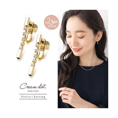 クリームドット Cream dot. レンヅメビジューが目を惹くメタルバーイヤリング/ピアス （A：ゴールド）｜詳細画像
