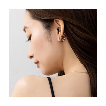 クリームドット Cream dot. 立体的なクロスデザインのステンレス製イヤーカフ （ゴールド）｜詳細画像