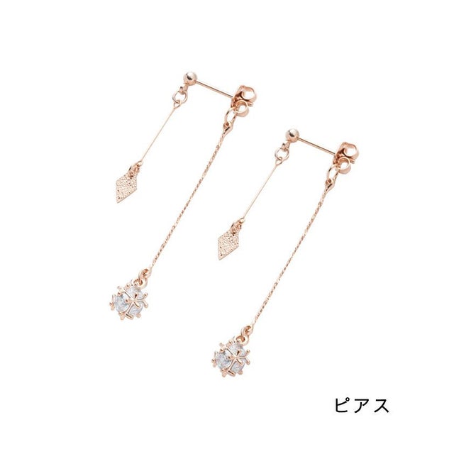 ひし形×洗練パヴェのバックキャッチイヤリング/ピアス （ピンクゴールド）