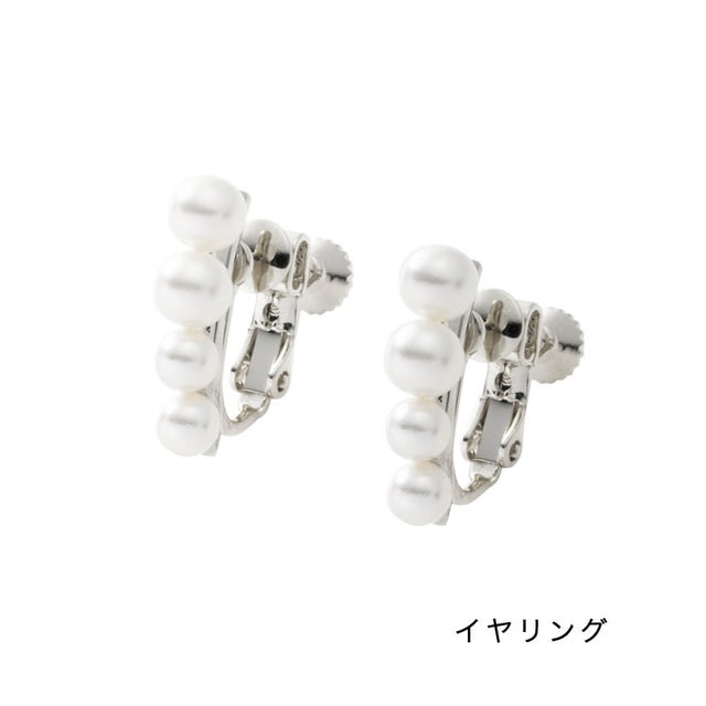 カーブメタルのシェイプラインパールイヤリング/ピアス （シルバー）