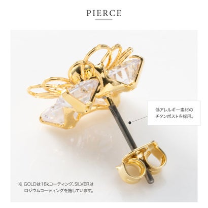 クリームドット Cream dot. 煌めくビジュー×透かしフラワーイヤリング/ピアス （ピアス：ゴールド）｜詳細画像