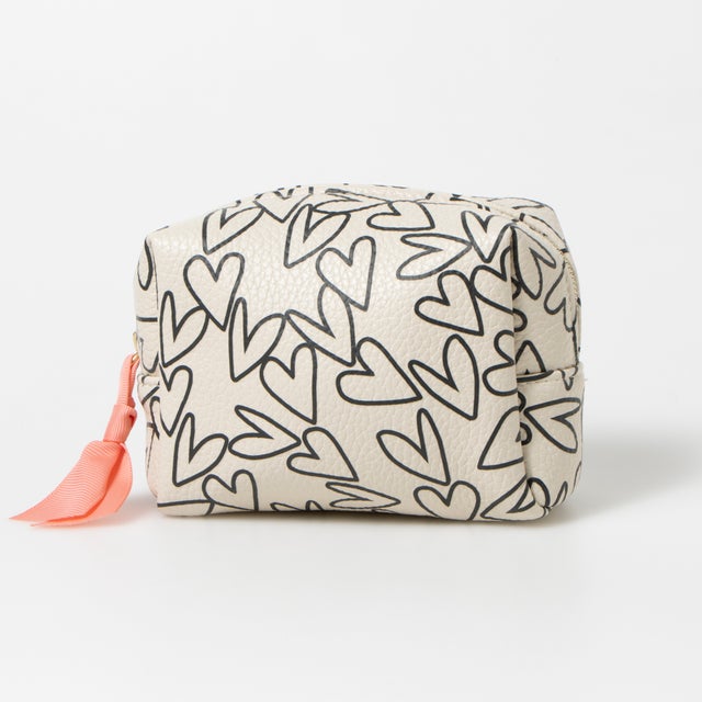 
                    Mono Outline Hearts Mini Cube Cosmetic Bag （ホワイト）