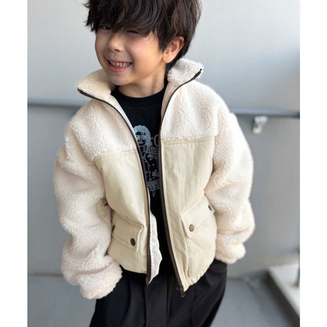 《MAIKO×クラシカルエルフコラボ》【キッズ】ボア×ナイロン ポケット付き アウトドアブルゾン （アイボリー）
