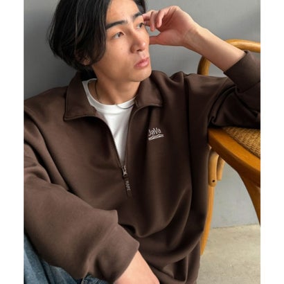 《JaVaジャバコラボ》胸刺繍ダンボール素材ハーフジッププルオーバー（オーバーサイズ） （ブラウン）｜詳細画像