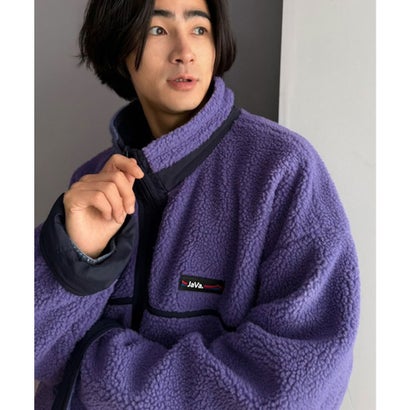《JaVaジャバコラボ》暖か、想像以上。ナイロン×ボア リバーシブルスタンドカラーブルゾン （ネイビー×パープル）｜詳細画像