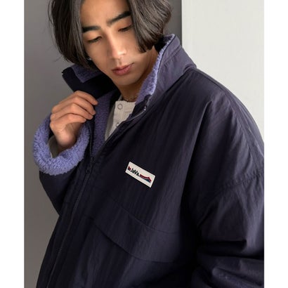 《JaVaジャバコラボ》暖か、想像以上。ナイロン×ボア リバーシブルスタンドカラーブルゾン （ネイビー×パープル）｜詳細画像