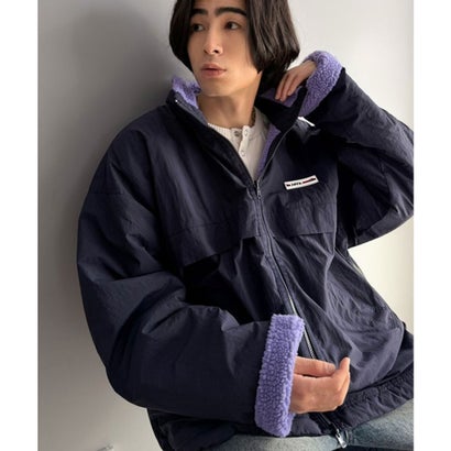 《JaVaジャバコラボ》暖か、想像以上。ナイロン×ボア リバーシブルスタンドカラーブルゾン （ネイビー×パープル）｜詳細画像