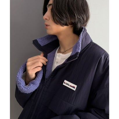 《JaVaジャバコラボ》暖か、想像以上。ナイロン×ボア リバーシブルスタンドカラーブルゾン （ネイビー×パープル）｜詳細画像