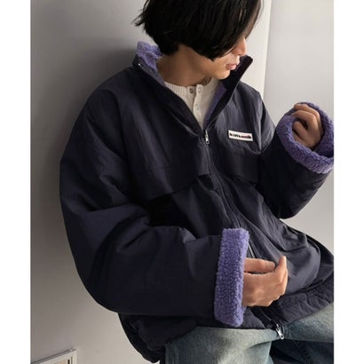 《JaVaジャバコラボ》暖か、想像以上。ナイロン×ボア リバーシブルスタンドカラーブルゾン （ネイビー×パープル）｜詳細画像