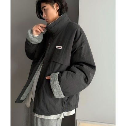 《JaVaジャバコラボ》暖か、想像以上。ナイロン×ボア リバーシブルスタンドカラーブルゾン （ブラック×グレー）｜詳細画像