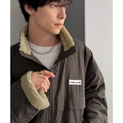 《JaVaジャバコラボ》暖か、想像以上。ナイロン×ボア リバーシブルスタンドカラーブルゾン （ブラウン×グレイッシュベージュ）｜詳細画像