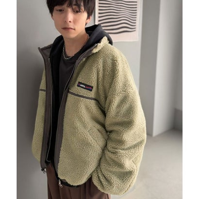 《JaVaジャバコラボ》暖か、想像以上。ナイロン×ボア リバーシブルスタンドカラーブルゾン （ブラウン×グレイッシュベージュ）｜詳細画像