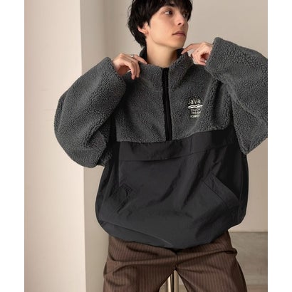 《JaVaジャバコラボ》ミックスネップシープボア×ナイロン切替スタンドカラーオーバーサイズブルゾン （チャコールグレー）｜詳細画像