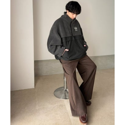 《JaVaジャバコラボ》ミックスネップシープボア×ナイロン切替スタンドカラーオーバーサイズブルゾン （チャコールグレー）｜詳細画像