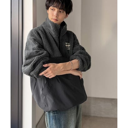 《JaVaジャバコラボ》ミックスネップシープボア×ナイロン切替スタンドカラーオーバーサイズブルゾン （チャコールグレー）｜詳細画像