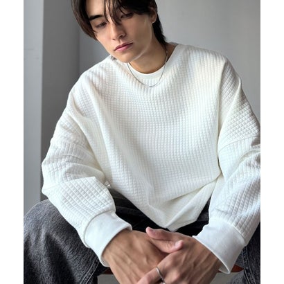 《JaVaジャバコラボ》シンプルなのに埋もれない。ふくれジャガードオーバーサイズプルオーバー（長袖） （オフホワイト）｜詳細画像