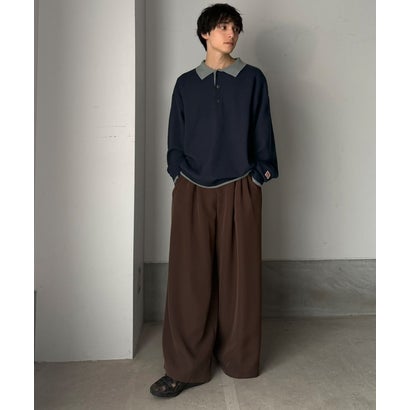《JaVaジャバコラボ》襟元で差をつける、大人の装い。ミラノリブ配色ニットポロシャツ （ネイビー）｜詳細画像