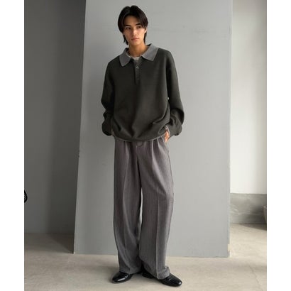 《JaVaジャバコラボ》襟元で差をつける、大人の装い。ミラノリブ配色ニットポロシャツ （チャコールグレー）｜詳細画像