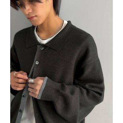ミラノリブ配色ニットシャツ / MILANO RIB COLOR BLOCK KNIT SHIRT （チャコールグレー）｜詳細画像