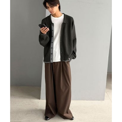 ミラノリブ配色ニットシャツ / MILANO RIB COLOR BLOCK KNIT SHIRT （チャコールグレー）｜詳細画像