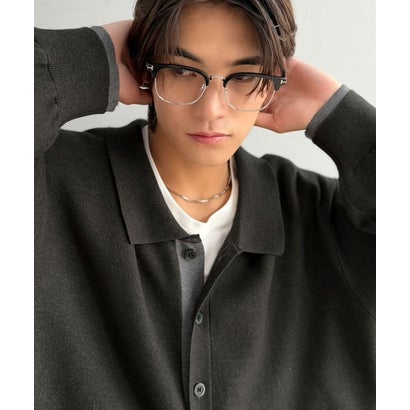 ミラノリブ配色ニットシャツ / MILANO RIB COLOR BLOCK KNIT SHIRT （チャコールグレー）｜詳細画像