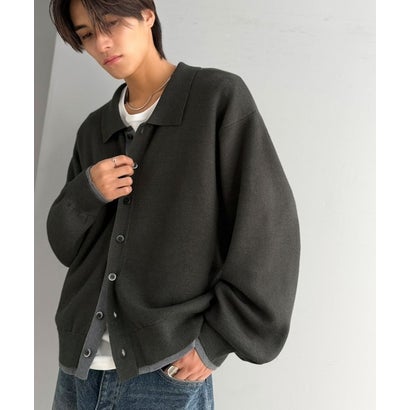 ミラノリブ配色ニットシャツ / MILANO RIB COLOR BLOCK KNIT SHIRT （チャコールグレー）｜詳細画像