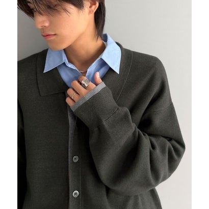 ミラノリブ配色ニットシャツ / MILANO RIB COLOR BLOCK KNIT SHIRT （チャコールグレー）｜詳細画像