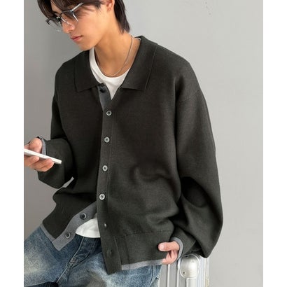 ミラノリブ配色ニットシャツ / MILANO RIB COLOR BLOCK KNIT SHIRT （チャコールグレー）｜詳細画像