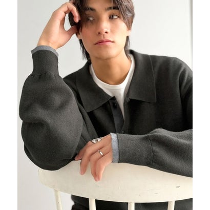ミラノリブ配色ニットシャツ / MILANO RIB COLOR BLOCK KNIT SHIRT （チャコールグレー）｜詳細画像