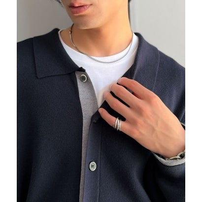 ミラノリブ配色ニットシャツ / MILANO RIB COLOR BLOCK KNIT SHIRT （ネイビー）｜詳細画像