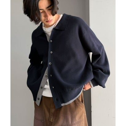 ミラノリブ配色ニットシャツ / MILANO RIB COLOR BLOCK KNIT SHIRT （ネイビー）｜詳細画像