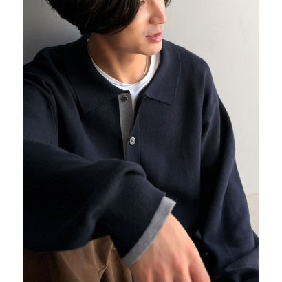ミラノリブ配色ニットシャツ / MILANO RIB COLOR BLOCK KNIT SHIRT （ネイビー）｜詳細画像