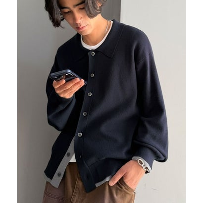 ミラノリブ配色ニットシャツ / MILANO RIB COLOR BLOCK KNIT SHIRT （ネイビー）｜詳細画像