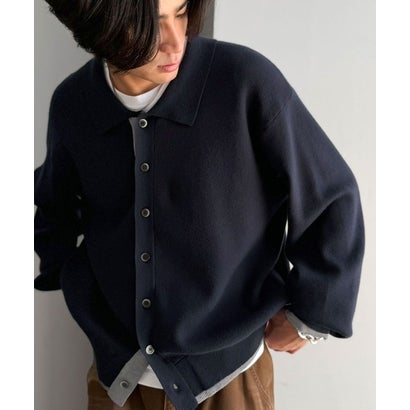 ミラノリブ配色ニットシャツ / MILANO RIB COLOR BLOCK KNIT SHIRT （ネイビー）｜詳細画像