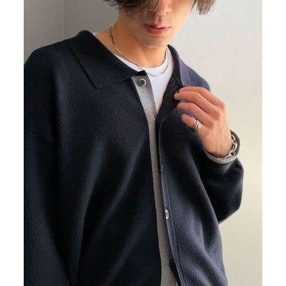 ミラノリブ配色ニットシャツ / MILANO RIB COLOR BLOCK KNIT SHIRT （ネイビー）｜詳細画像