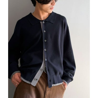 ミラノリブ配色ニットシャツ / MILANO RIB COLOR BLOCK KNIT SHIRT （ネイビー）｜詳細画像
