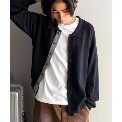 ミラノリブ配色ニットシャツ / MILANO RIB COLOR BLOCK KNIT SHIRT （ネイビー）｜詳細画像
