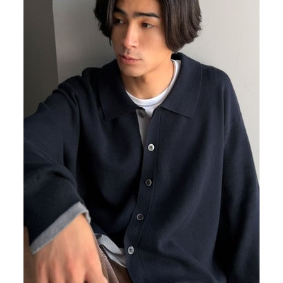 ミラノリブ配色ニットシャツ / MILANO RIB COLOR BLOCK KNIT SHIRT （ネイビー）｜詳細画像