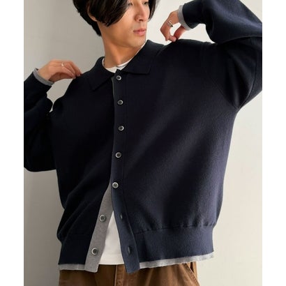 ミラノリブ配色ニットシャツ / MILANO RIB COLOR BLOCK KNIT SHIRT （ネイビー）｜詳細画像