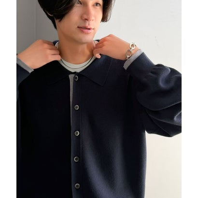 ミラノリブ配色ニットシャツ / MILANO RIB COLOR BLOCK KNIT SHIRT （ネイビー）｜詳細画像