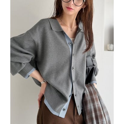 ミラノリブ配色ニットシャツ / MILANO RIB COLOR BLOCK KNIT SHIRT （グレー）｜詳細画像