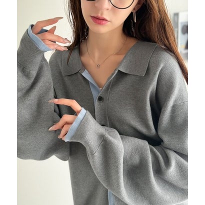 ミラノリブ配色ニットシャツ / MILANO RIB COLOR BLOCK KNIT SHIRT （グレー）｜詳細画像