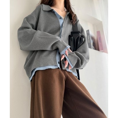 ミラノリブ配色ニットシャツ / MILANO RIB COLOR BLOCK KNIT SHIRT （グレー）｜詳細画像