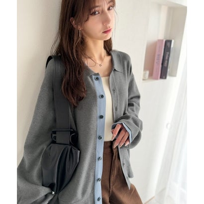 ミラノリブ配色ニットシャツ / MILANO RIB COLOR BLOCK KNIT SHIRT （グレー）｜詳細画像