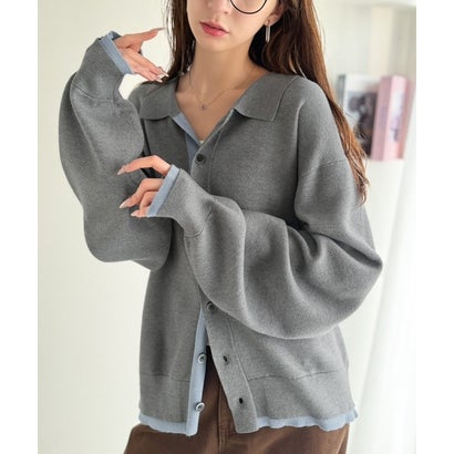 ミラノリブ配色ニットシャツ / MILANO RIB COLOR BLOCK KNIT SHIRT （グレー）｜詳細画像