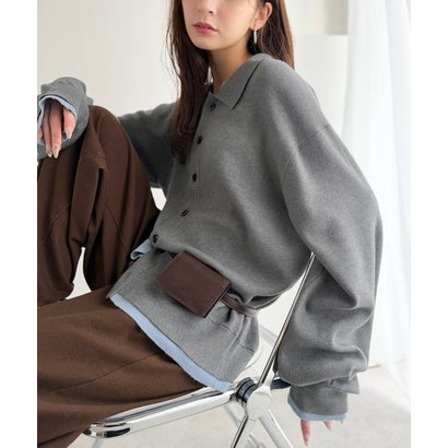 ミラノリブ配色ニットシャツ / MILANO RIB COLOR BLOCK KNIT SHIRT （グレー）｜詳細画像